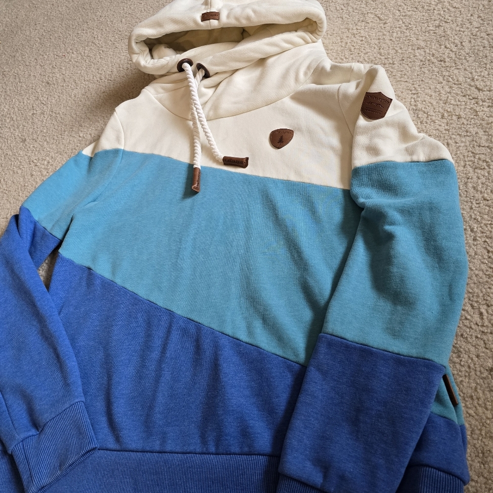 Wanakome Cream Aqua Teal Blue Colorblock Hoodie